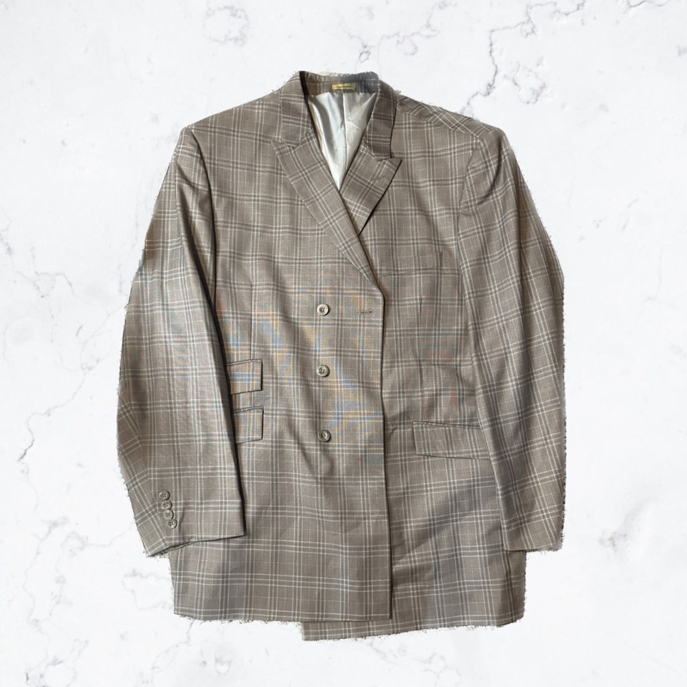 Stacy Adams Mens Suit Blazer Tan Plaid with Pockets Size 52 Large